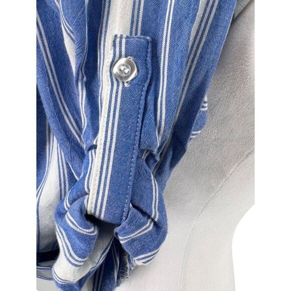 Kut From The Kloth Blue & White Striped V-Neck Blouse Sz M EUC - Picture 5 of 10